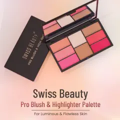 Swiss Beauty Pro Blush & Highlighter Palette | Lightweight | Silky Formula | 8 Shades, image 3