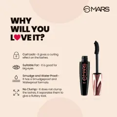 MARS Curl Fabulash Mascara for Volume & Length | Smudge Proof | Waterproof | Jet Black | 12ml |  18 Hr Stay, image 2