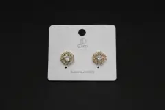 Gold halo stud earrings with brilliant star-cut diamond-simulant crystals, image 5