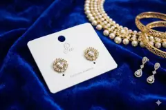 Geometric crystal halo stud earrings in gold plating for women's bridal or everyday jewelry, image 4