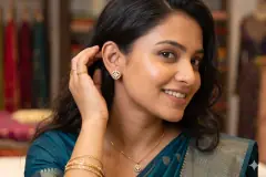 Pair of gold-toned cubic zirconia stud earrings with a star-cut center crystal and a sparkling pave halo on a white display card., image 3