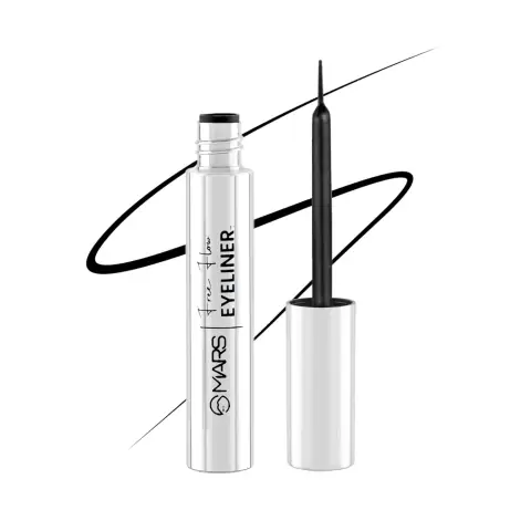 MARS Free Flow Liquid Eyeliner | Jet Black | 6ml | Brush Tip Applicator | Demi Matte Finish | Smudge Proof