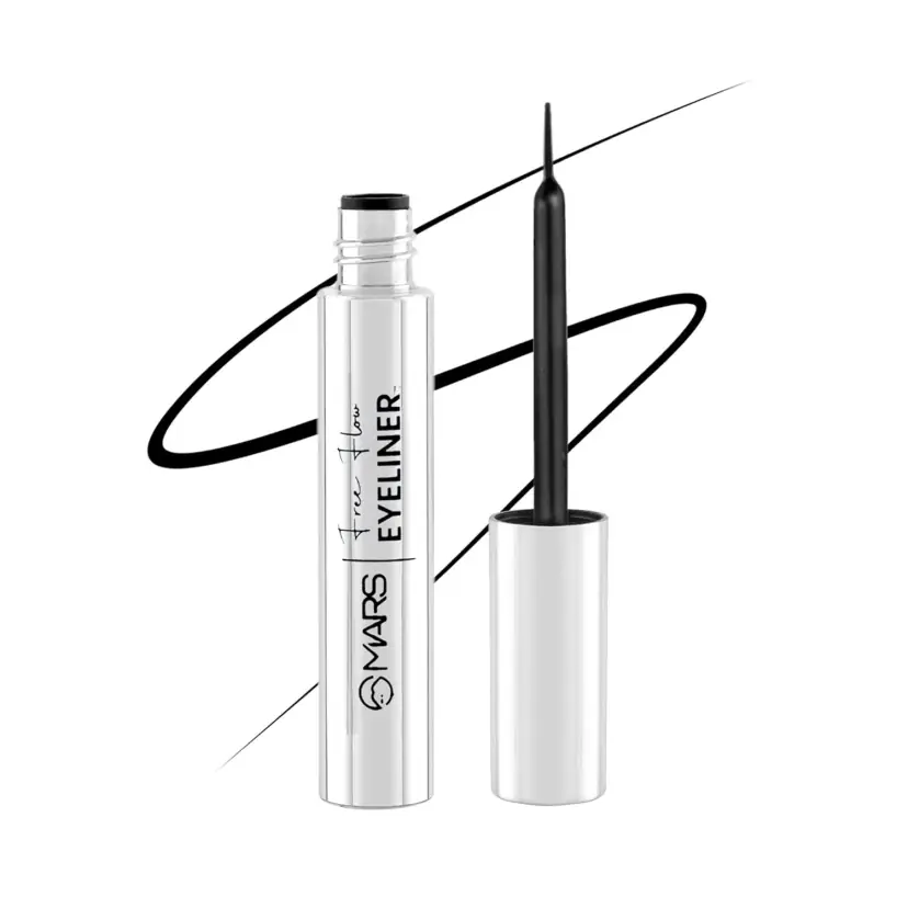 MARS Free Flow Liquid Eyeliner | Jet Black | 6ml | Brush Tip Applicator | Demi Matte Finish | Smudge Proof