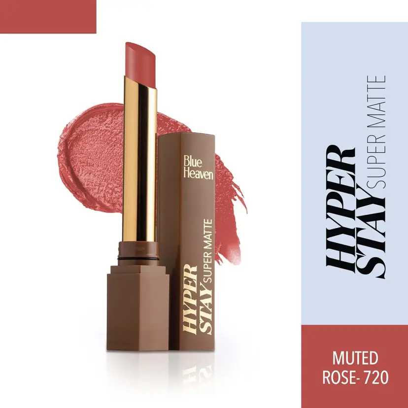 Blue Heaven Hyperstay Super Matte Lipstick Muted Rose - 720 | Transfer Proof | Long Lasting Formula | 2.2gm