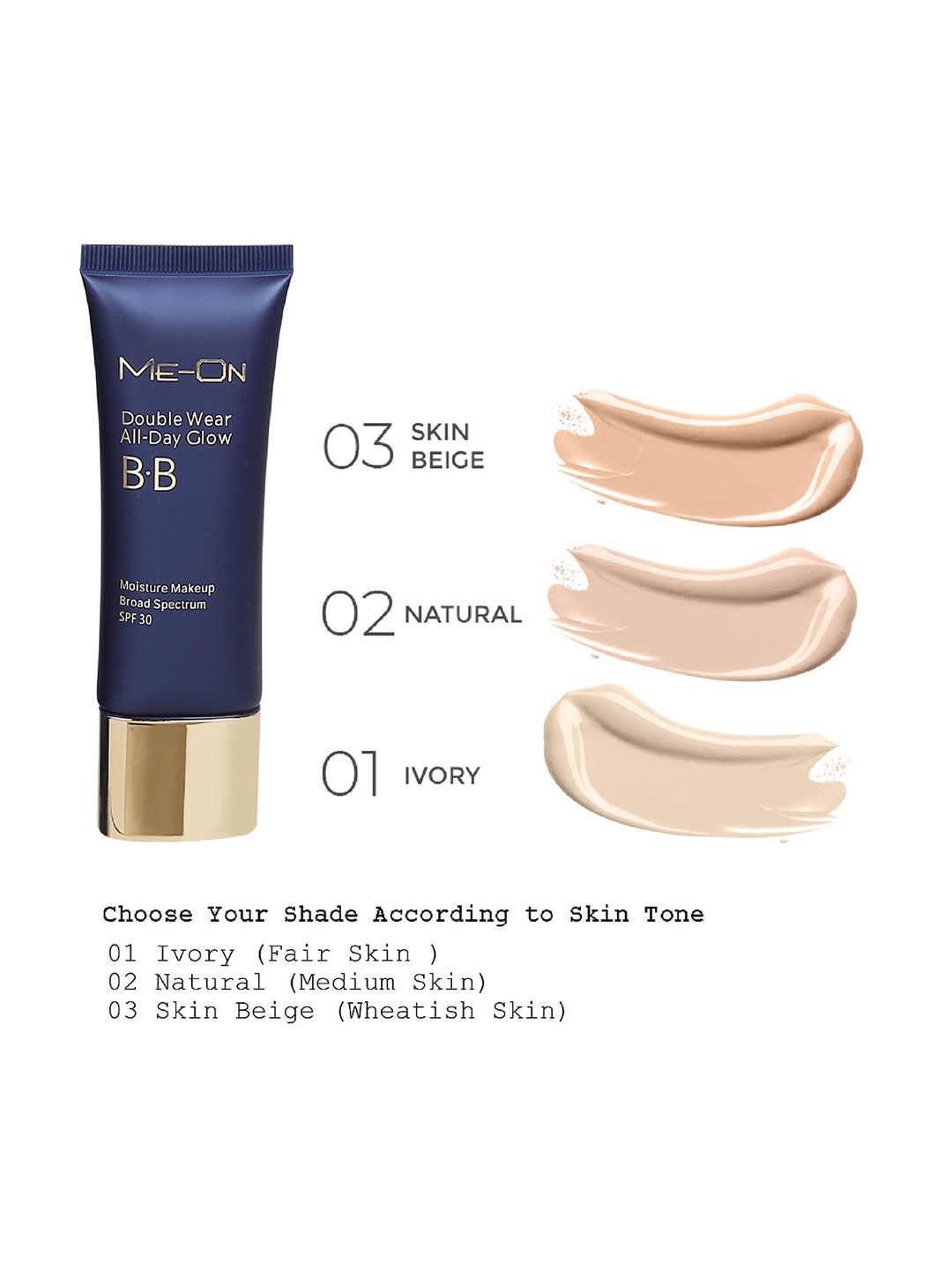 ME-ON Double Wear All Day Glow BB Cream - 01 Ivory | SPF30 - Image 5